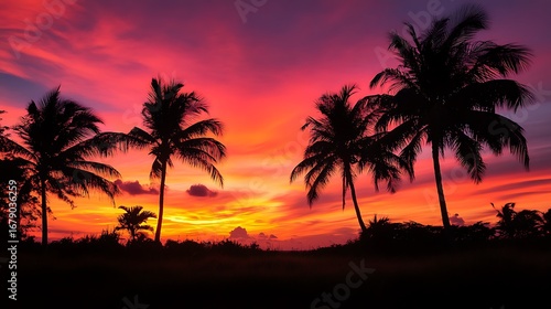 Silhouetted Palm Trees at Vivid Sunset