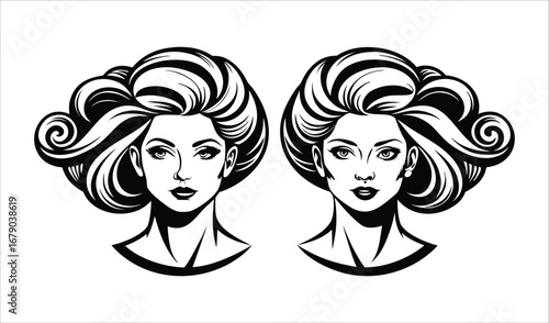 Two girls with tattoos and a boy, with their faces and hair showing a cartoon style vector art illustration