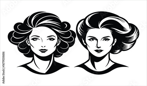 Young people's faces with beautiful hairstyles are the focus of this art and fashion illustration of a couple