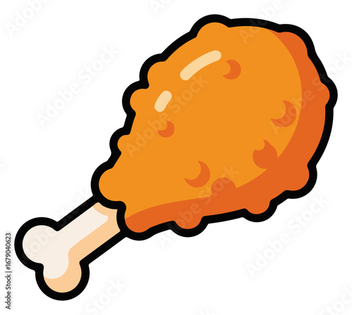 Vector illustration of a crispy fried chicken drumstick.