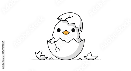 Cute baby chick hatching from cracked eggshell adorable newborn bird emerging animation