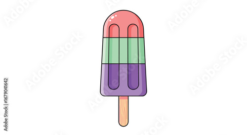 Colorful frozen treat with three distinct flavors on a wooden stick delicious cold dessert summer refreshment