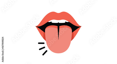 Close up of open mouth with tongue out showing healthy teeth and gums