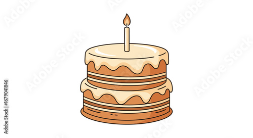 Celebration cake with one candle on top for a special birthday party
