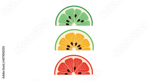 Vibrant slices of fresh summer citrus fruits and kiwi offering a taste of health and sweetness