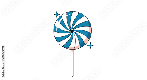 A delicious swirl lollipop with sparkling stars and a white stick