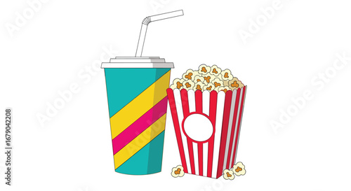 Delicious popcorn and refreshing drink for a movie night entertainment