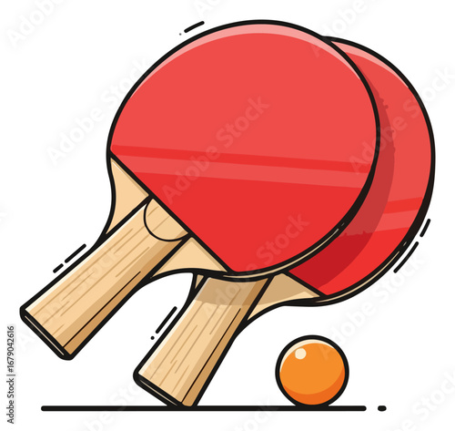 Table Tennis Paddles and Ball Ready for Game.