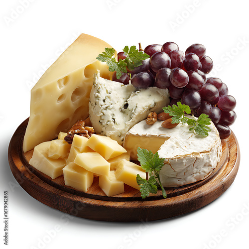Artisan cheese platter with grapes and nuts