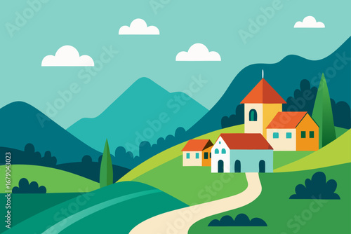 vector illustration of a village