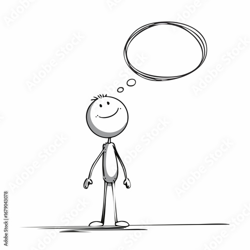 Happy Stick Figure with a Thought Bubble - Idea and Creativity