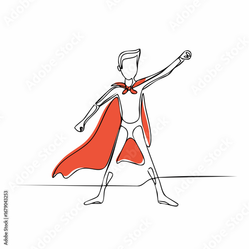Continuous Line Drawing of a Superhero in a Heroic Pose