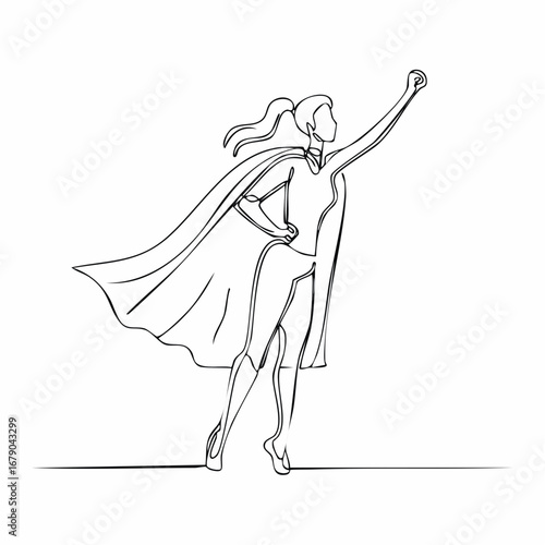 Line Art Sketch of a Female Superhero in a Triumphant Pose