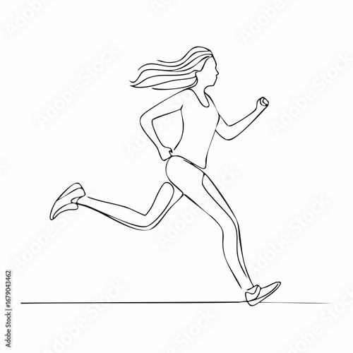 Continuous Line Drawing of a Woman Running - Fitness and Health