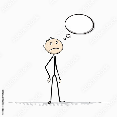 Worried Stick Figure with a Blank Thought Bubble