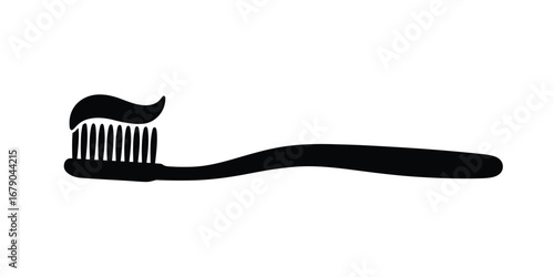 Black silhouette of a toothbrush with toothpaste