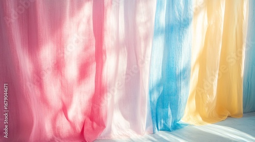 Wallpaper Mural Pastel colored sheer fabric curtains in soft morning sun Torontodigital.ca