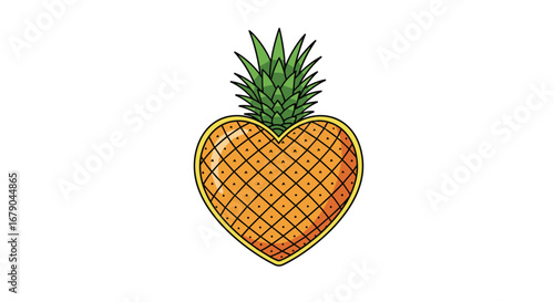 Sweet heart shaped pineapple tropical fruit love design illustration