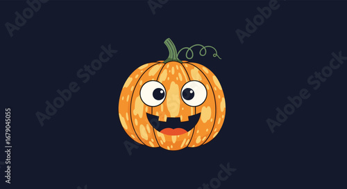 A cute spooky halloween pumpkin character with big googly eyes and a wide grinning mouth