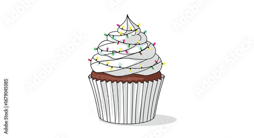 Whimsical festive cupcake adorned with twinkling holiday lights