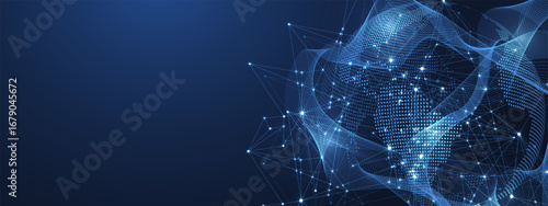 Global network connection concept. Big data visualization. Social network communication in the global computer networks. Internet technology. Business. Science. Vector illustration