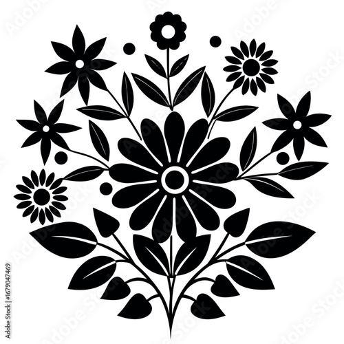 Flat decorative floral elements with botanical motifs