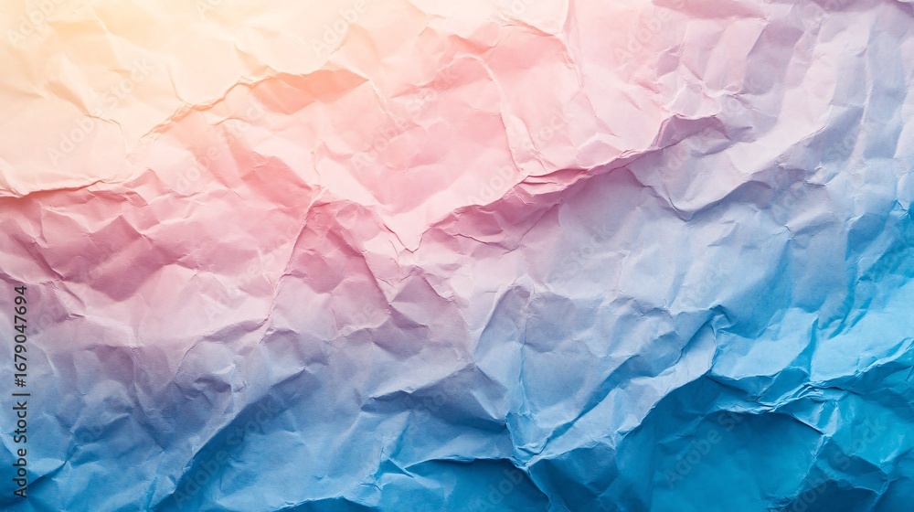 Obraz premium Crumpled paper texture with a pink and blue color gradient