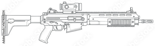 XM25 CDTE Punisher Grenade Launcher – Technical Line Art Blueprint Vector of Modern Military Weapon


