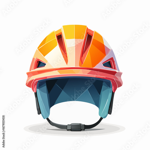 Abstract low-poly protective sport helmet in striking orange and red, designed with a modern geometric style to represent active pursuits and outdoor adventure safety
