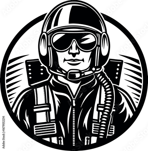 Flat design illustration of a pilot in a uniform with a confident expression