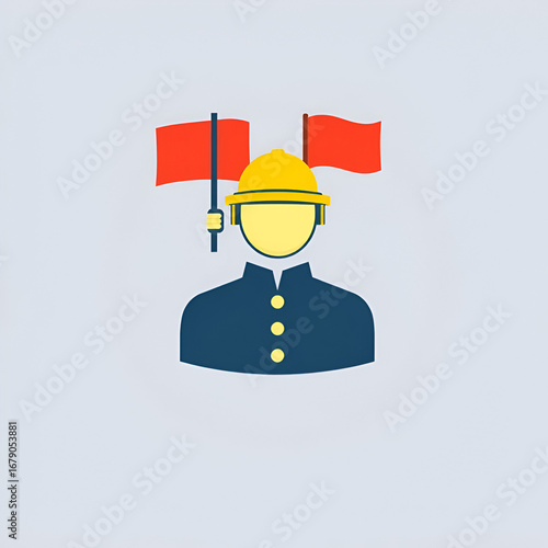 Minimalist Icon of a Signalman with Flags in Circular Frame