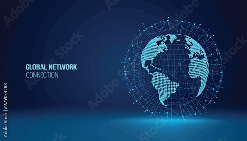 Global Network Connection Abstract Illustration of Earth and Connected Nodes