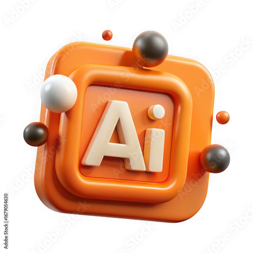 3d rendered adobe illustrator icon with spheres isolated on transparent background