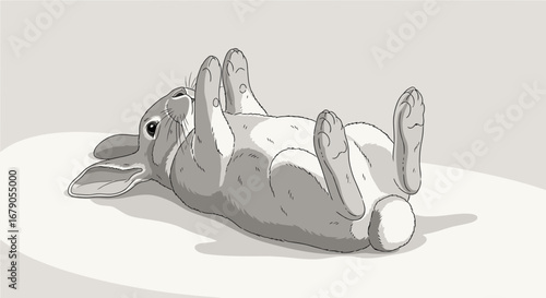 Whimsical Illustration of a Relaxed Rabbit Posing with Paws Upward