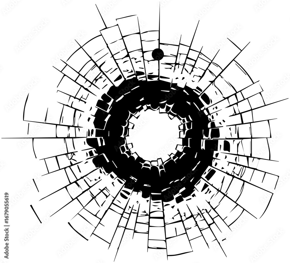 Obraz premium Dynamic shattered glass effect captures impact and fragmentation in modern graphic design