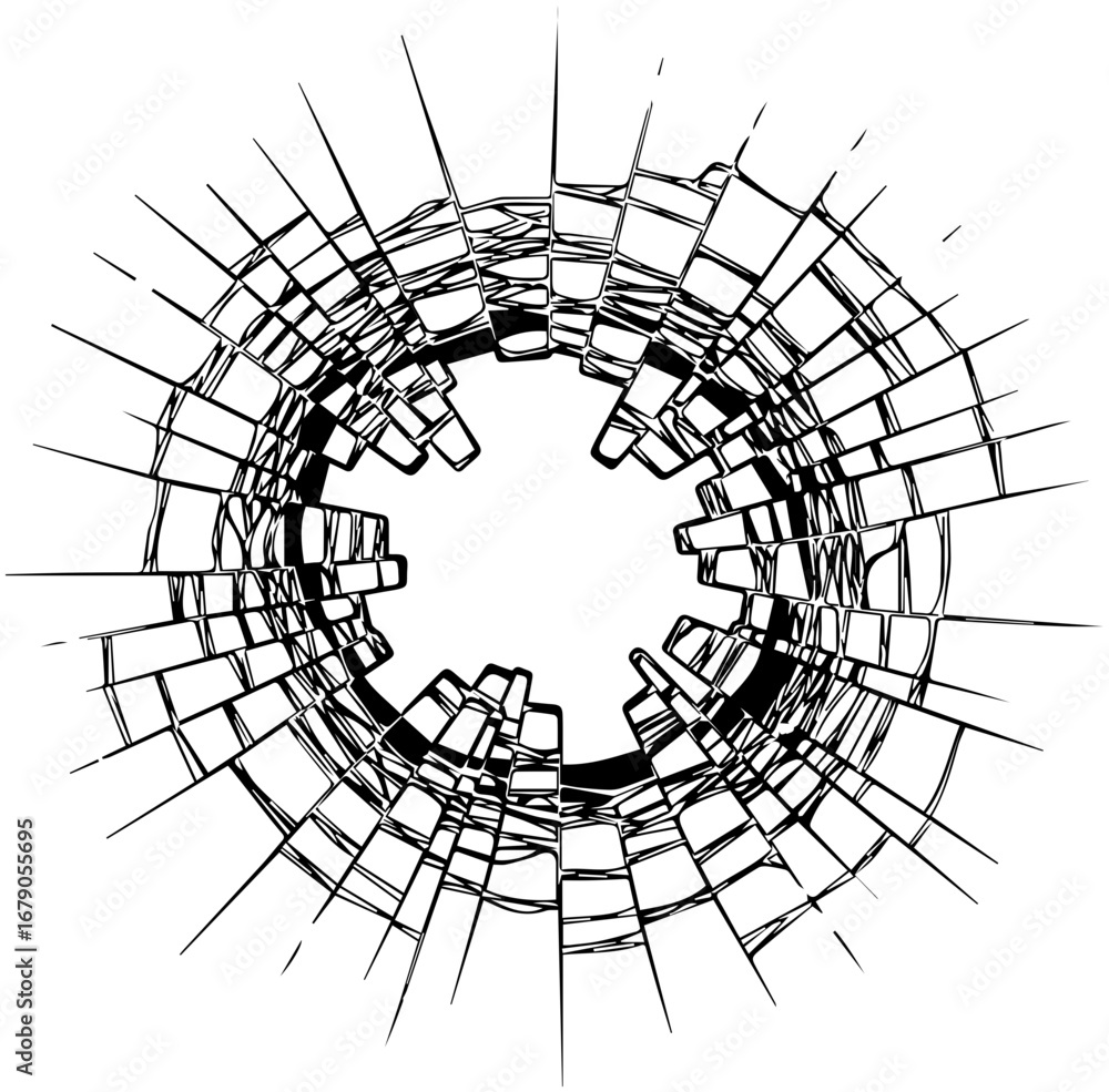 Obraz premium Dynamic abstract shattered glass radial pattern with sharp fractured edges