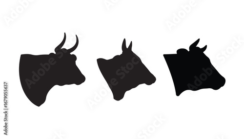 A collection of various cow head illustrations viewed from the side, perfect for logos or icons