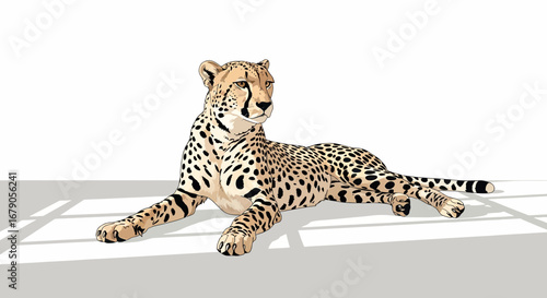 Captivating cartoon cheetah illustration resting gracefully on the floor
