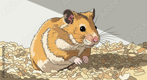 Captivating Cartoon Golden Hamster Nestled Comfortably in Bedding Material