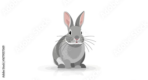 Charming vector illustration of a cute gray rabbit on white background