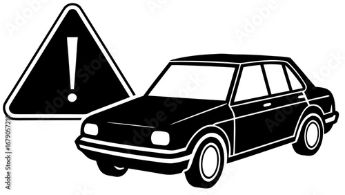 Car Warning Sign Silhouetted Vector Image