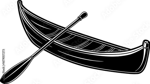 Canoe and Paddle Silhouetted Vector Image