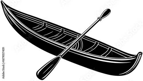 Canoe and Paddle Silhouetted Vector Image