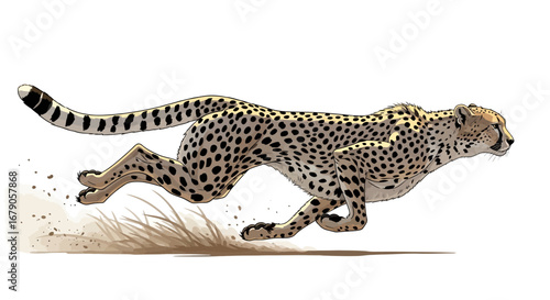 Dynamic cheetah illustration showcases speed and agility in mid-sprint