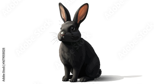 Elegant and mysterious black rabbit illustration on a clean white background