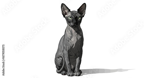 Elegant and Minimalist Sphynx Cat Illustration on a White Background