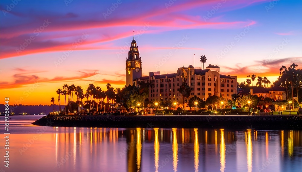 Obraz premium City waterfront at sunset