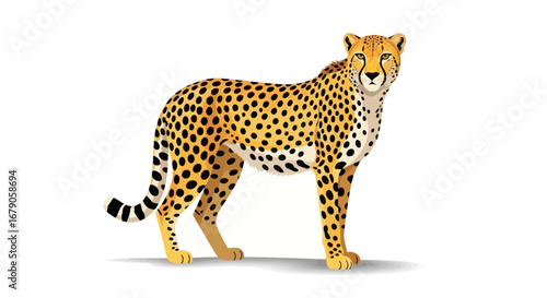 Elegant cheetah illustration with striking patterns isolated on white canvas