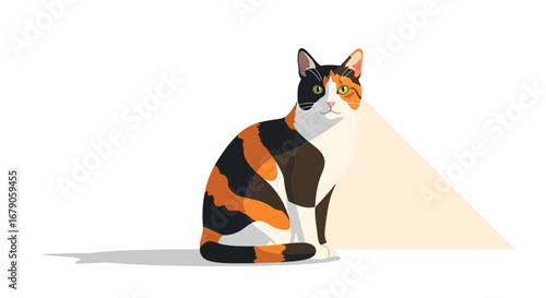 Elegant tricolor cat with light and shadow casting a cute scene