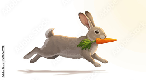 Energetic Bunny Runs with Carrot Cartoon Style Vector Illustration